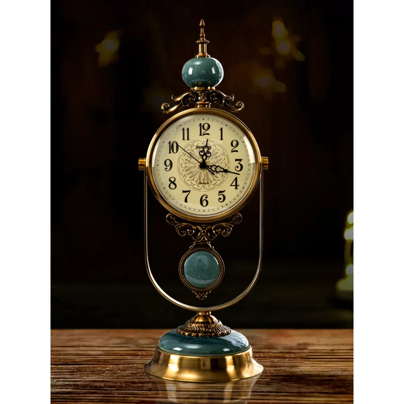 Vintage Mantel Clock with Swinging Pendulum Ceramic / Jade, HD Glass, Silent Decorative Metal Clock for Living Room, Office