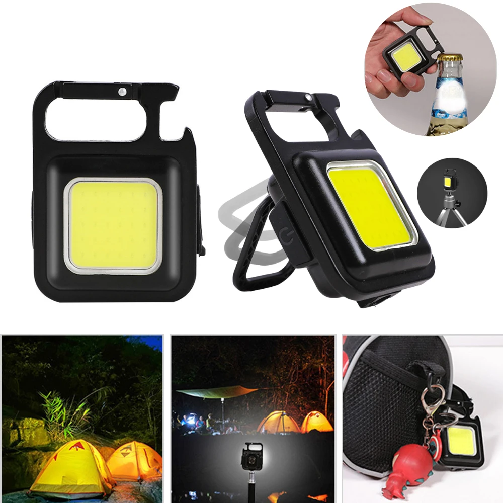 

Portable Mini Flashlight 500LM COB Bright Rechargeable Keychain Keyring Torch for Tent Camping Hiking Fishing Corkscrew