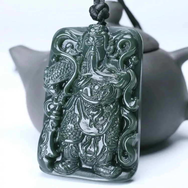 Natural Hotan Jade Sapphire Guangong Pendant Men's Domineering Wu Caishen Versatile Pendant Jewelry