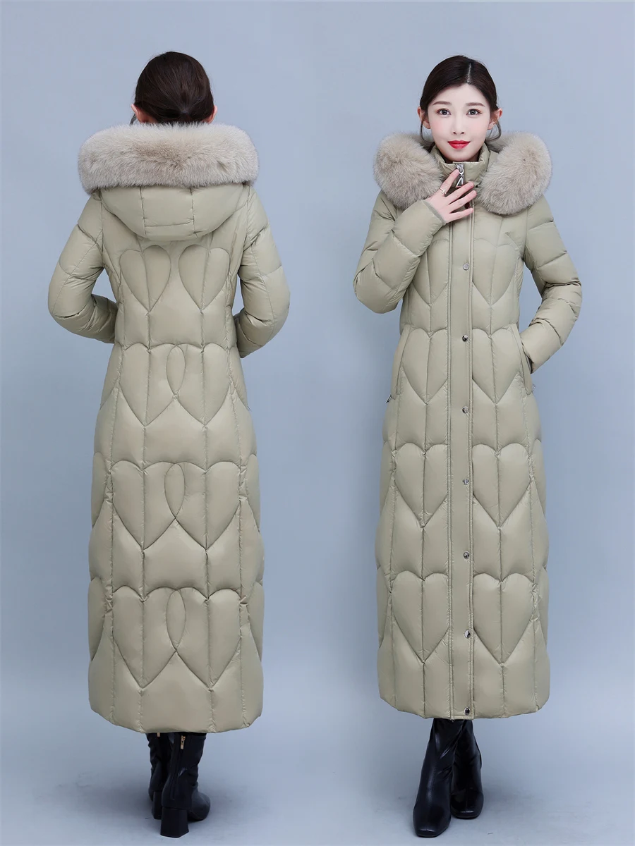 

125cm Super Longer S-4XL Big Real Fox Fur Hooded Down Coats women 2022 winter Thicker Warm was thin thicker warm Parkas WY1069