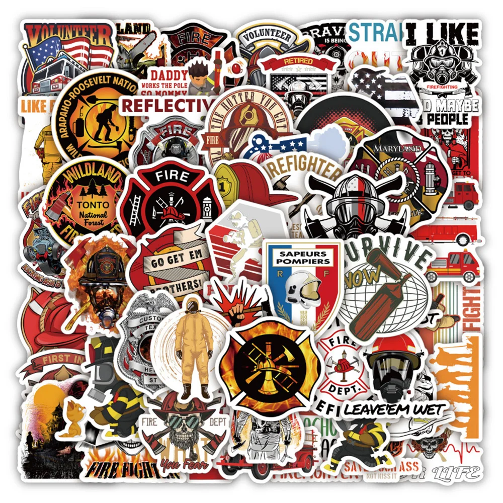 

50pcs Fireman Stickers For Phone Scrapbook Ipad Scrapbooking Material Kscraft Firefighter Sticker Vintage Craft Supplies