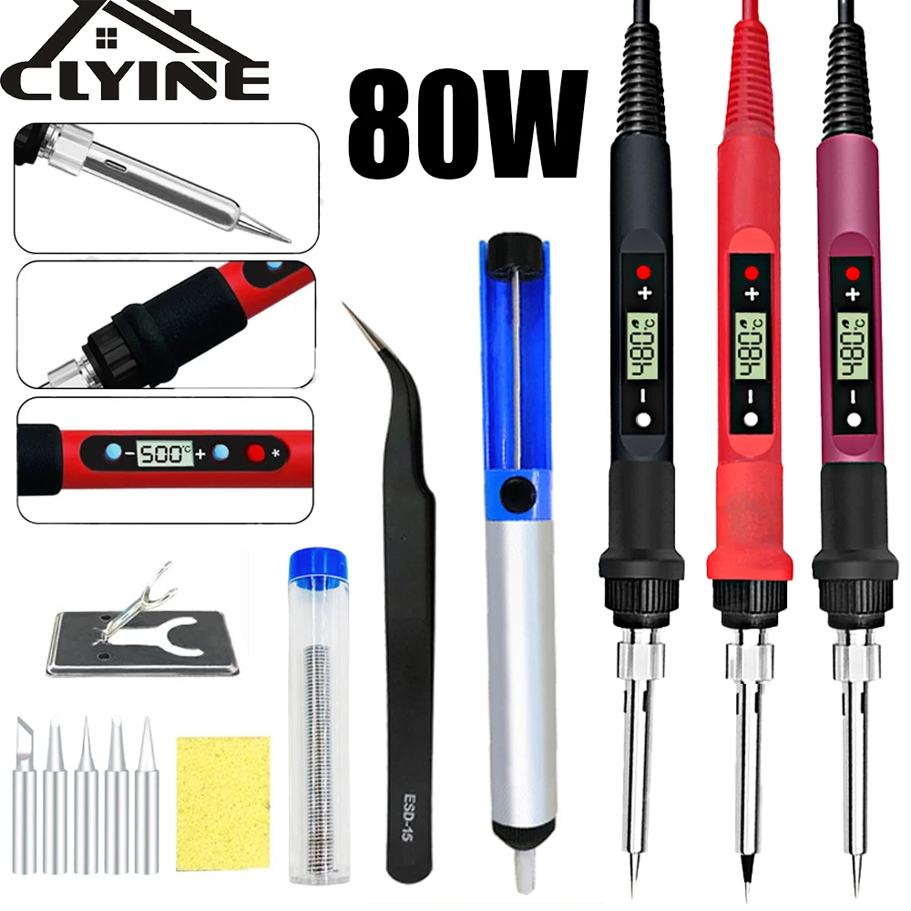 Электрический паяльник набор с цифровым дисплеем и регулируемой температурой 80