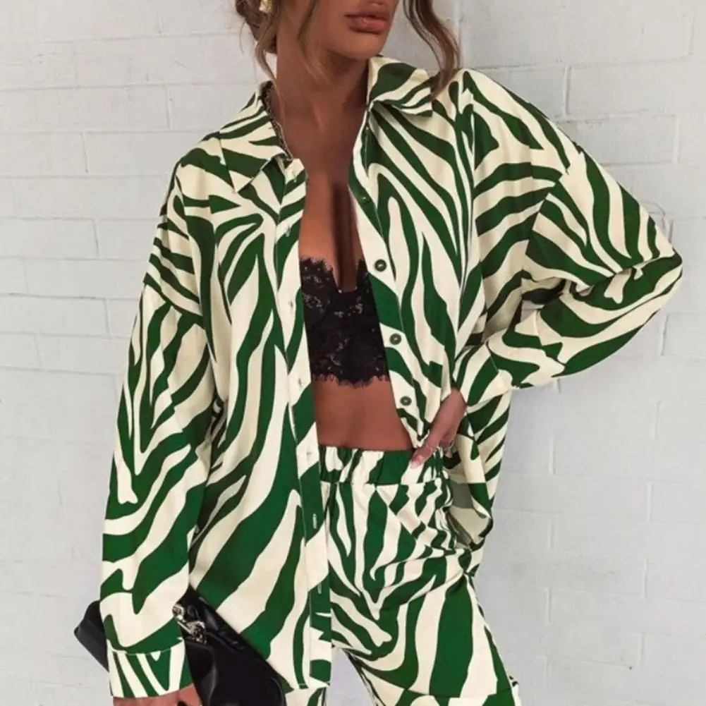 

Soft 2 Pcs/Set Fabulous Elastic Waist Wide Leg Tops Trousers Suit Streetwear Women Outfit Suit Contrast Color Daily Garment