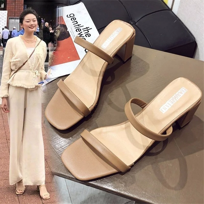 

New Summer Outdoor Slippers Foot Ring Straps Roman Sandals Women's Shoes Low Heel Sandals Woman High Heels Open Toe 39