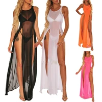 hot sales swimsuit cover up breathable see through mesh solid color beach cover up for swimming pool