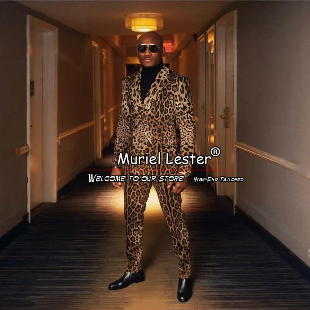 Мужские костюмы из двух предметов куртка и брюки с леопардовым принтом
