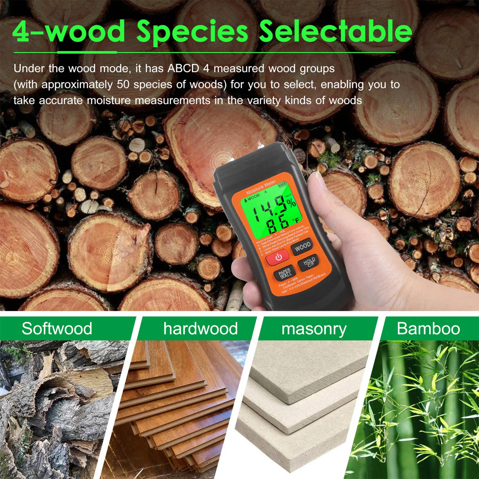 

Digital Moisture Meter Pin-Type Multifunctional Humidity Water Detector With 3 Modes And LCD Display Timber Dampness Detector