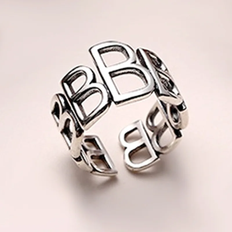 

Best Sell Trendy Letter B Design Retro Thai Silver Ladies Open Finger Ring Jewelry For Women Never Fade Christmas Gifts