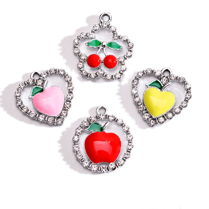 

10Pcs Fashion Cherry Peach Apple Rhinestone Enamel Necklace Pendant for Women's Necklace Bracelet DIY Jewelry Making Supplies
