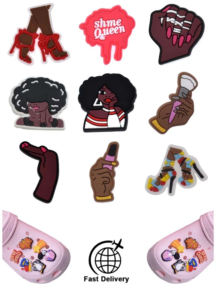 

1Pcs PVC Black Girl for Crocs Charms DIY Badge Women Sandals Buckle Kids Pins Decoration Jeans Shoe Accessories Dropshipping