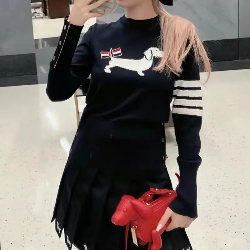 

Striped Dog Knit Pullovers For Women ,Sweet Style Casual Sweater ,Preppy Cute Bow Winter Jumpers, Sweatshirt , Aesthetic Clothes
