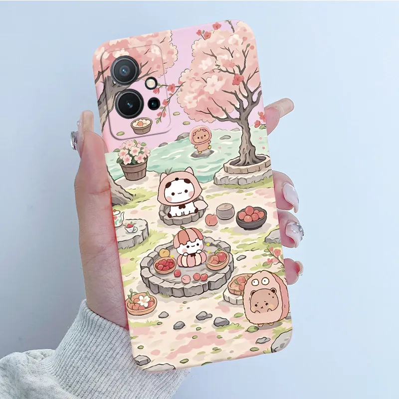 Для Vivo Y55 5G V2127 Чехол Y75 V2142 Прекрасный чехол Labubu Cat Мягкий силиконовый для телефона