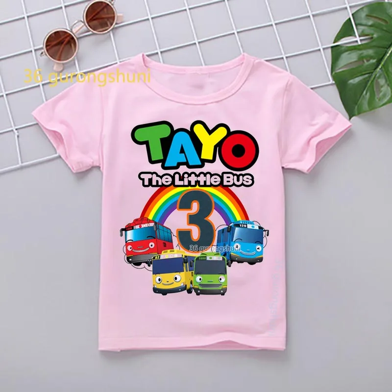 Мультяшная футболка для девочек топы тайо маленький автобус 6 дней рождения