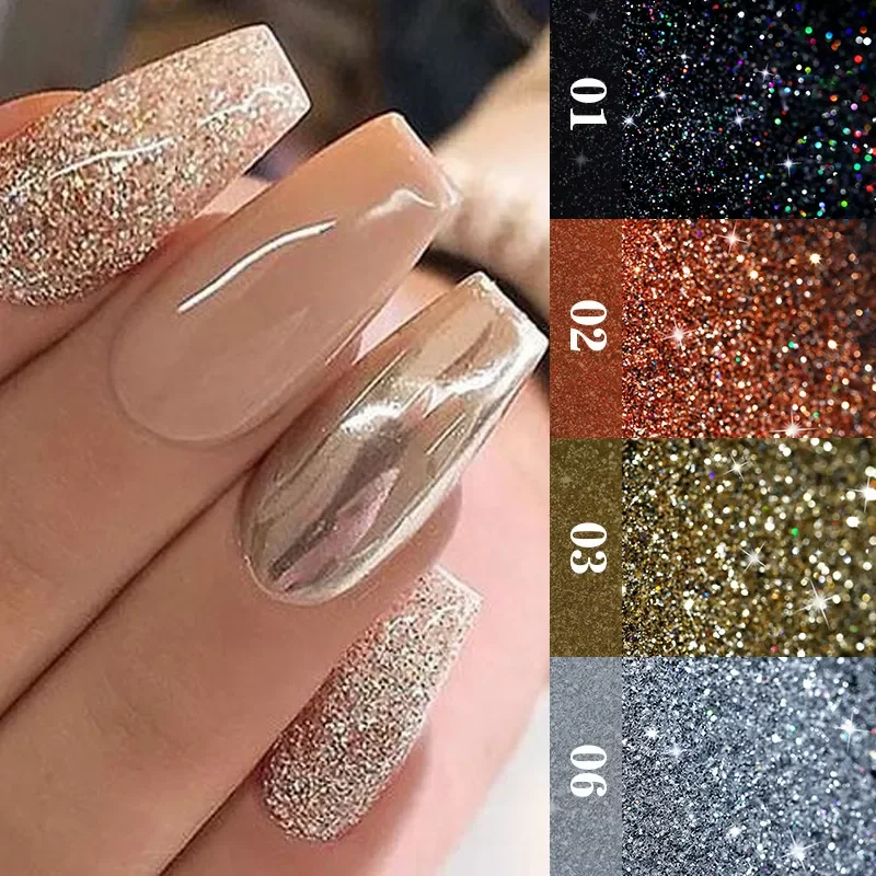 

iridescent Diamonds Nail Glitter Shinning iridescent Silver Gold Nail Polish Powder Flakes Dust Chrome Pigment Decor