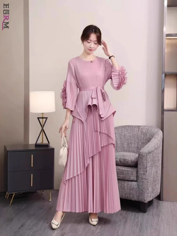 EGRM Miyake Folds модный вечерний плиссированный комплект из 2 предметов женские