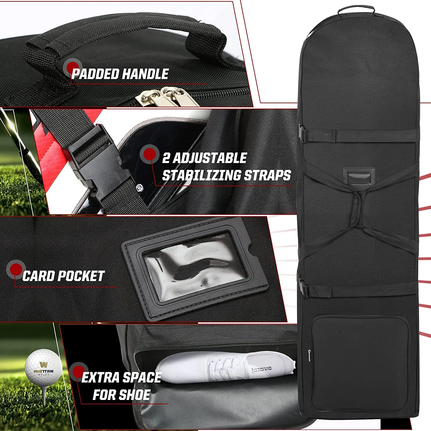 Soft Golf Travel Bags with Stabilizing Straps, Heavy Duty 900D Polyester Oxford Wear Resistant, Extra Storage Pocket, Upgraded R