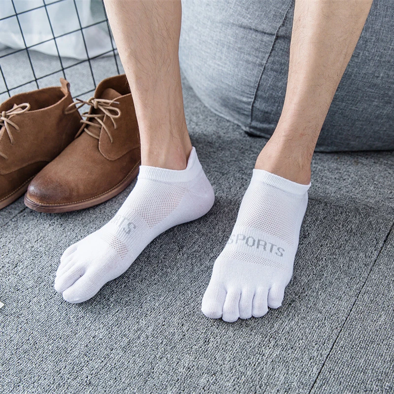 

Летние дышащие носки из чистого хлопка с пятью пальцами, Нескользящие мужские спортивные носки до щиколотки, удобные носки с пальцами