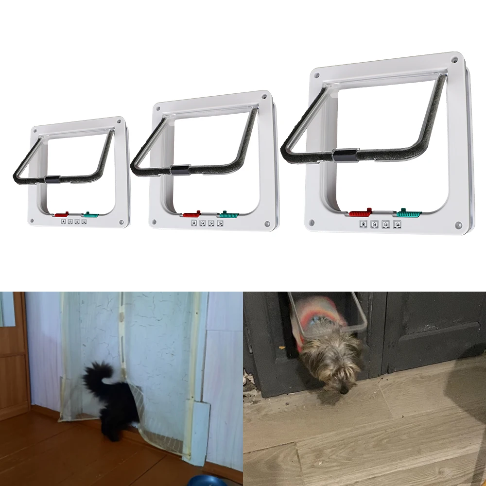 

With 4 Way Lock Security Flap Door Dog Cat Flap Door For Dog Cat Kitten Cat Puppy Safety Gate Small Pet Supplies ABS Plastic