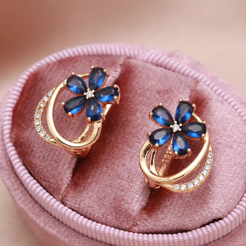 

585 Rose Gold Earrings Spain Embossed Vintage Pattern Piercing Pendiente Micro CZ Zircons Light Luxury Party Summer Fine Jewelry