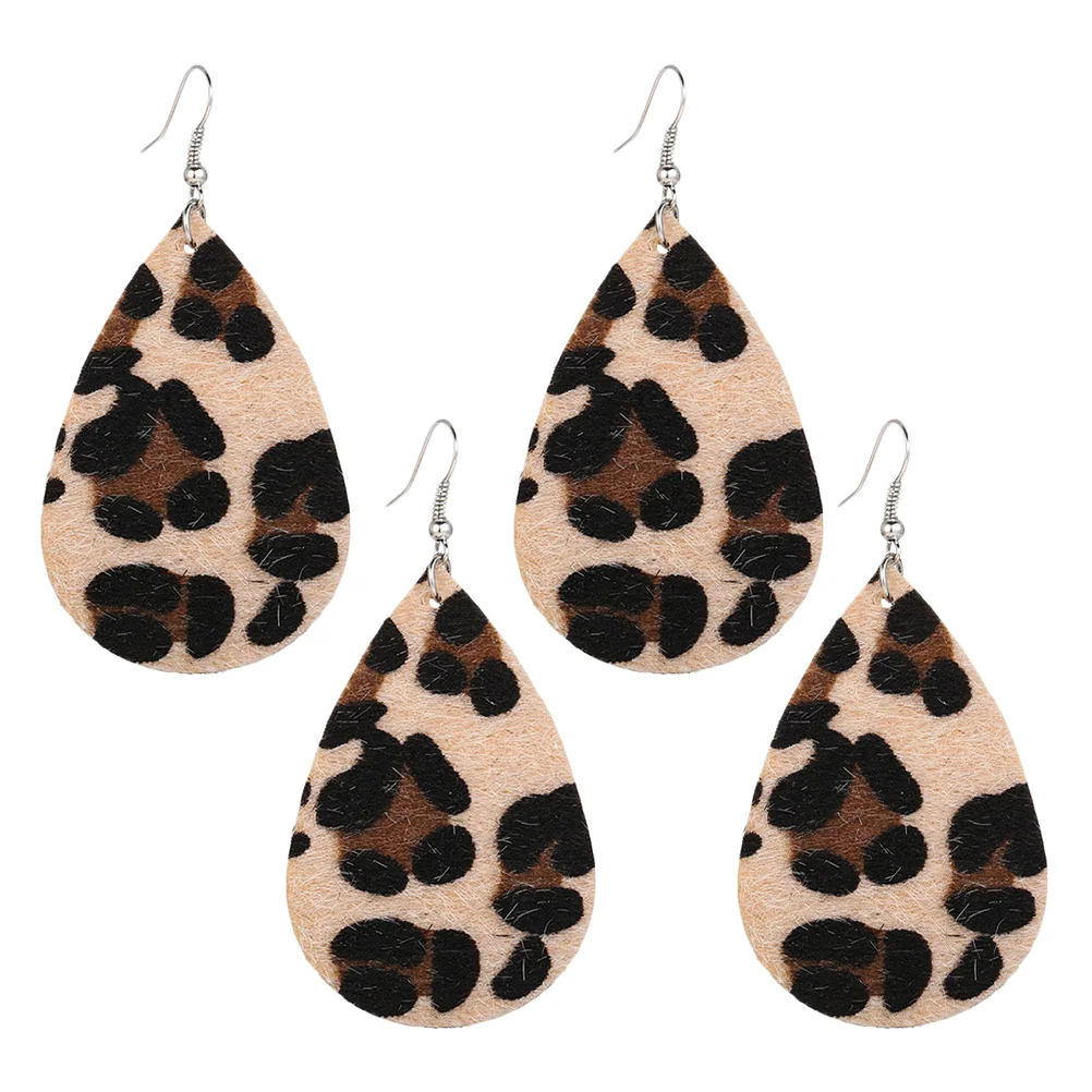 2 пары сережек-капель из искусственной кожи с леопардовым принтом милые висячие