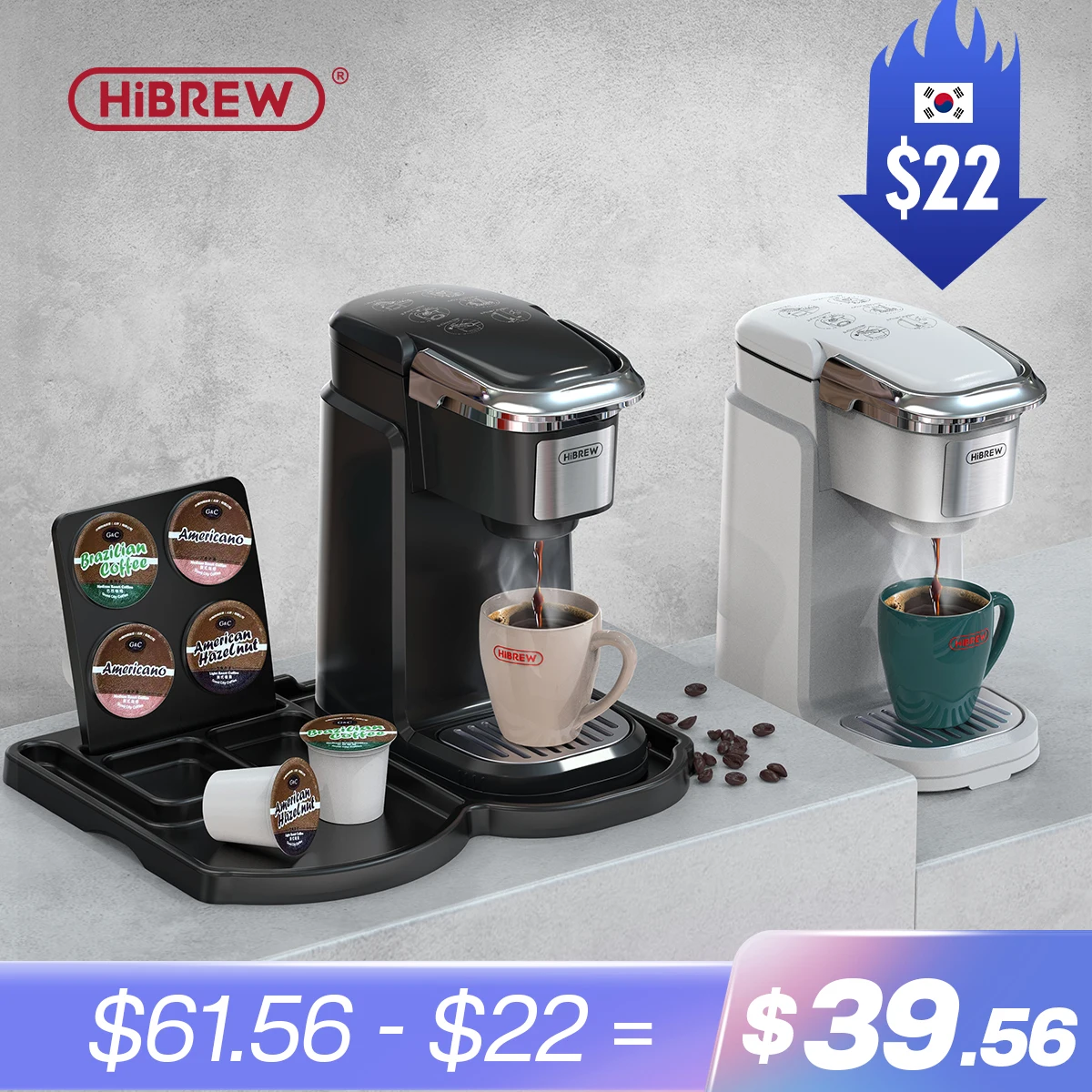 

HiBREW Filter Coffee Machine Brewer for K-Cup capsule& Ground Coffee, tea maker hot water dispenser Single Serve Coffee Maker
