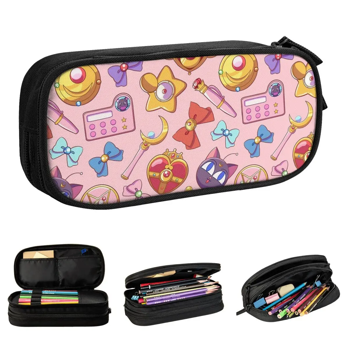 

Sailor Pencil Cases Moon Pattern Pink Japanese Anime Pencil Box Pen Box Big Capacity Bag School Supplies Gift Accessories