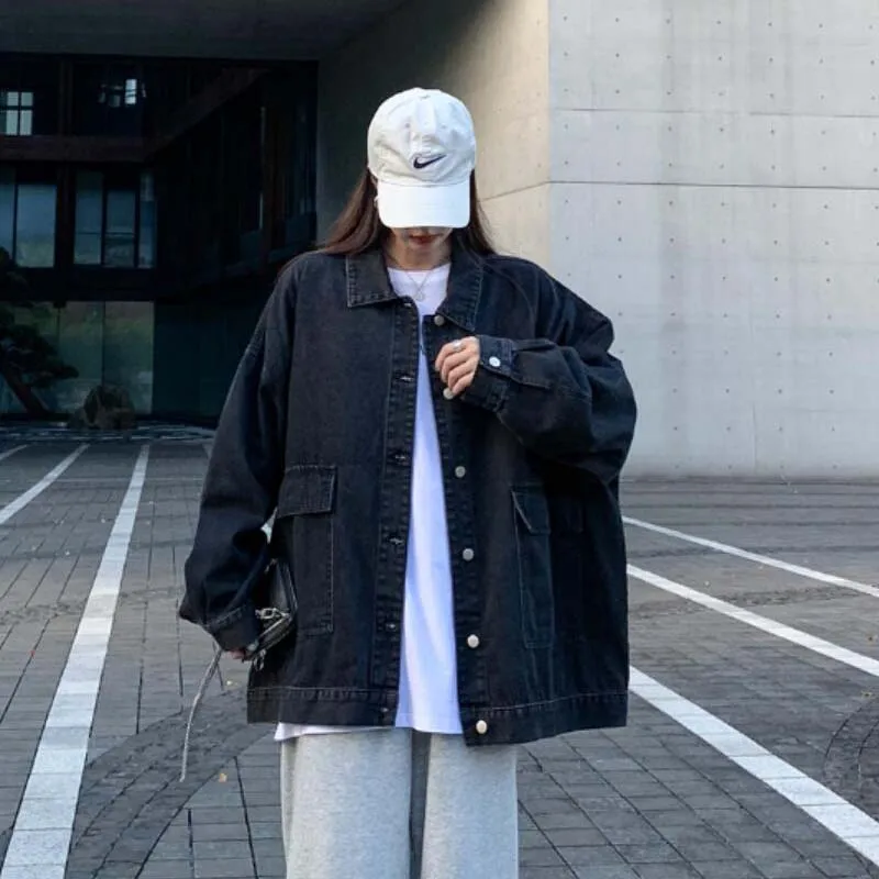 Женские джинсовые куртки для пар мешковатая однобортная уличная Куртка в стиле