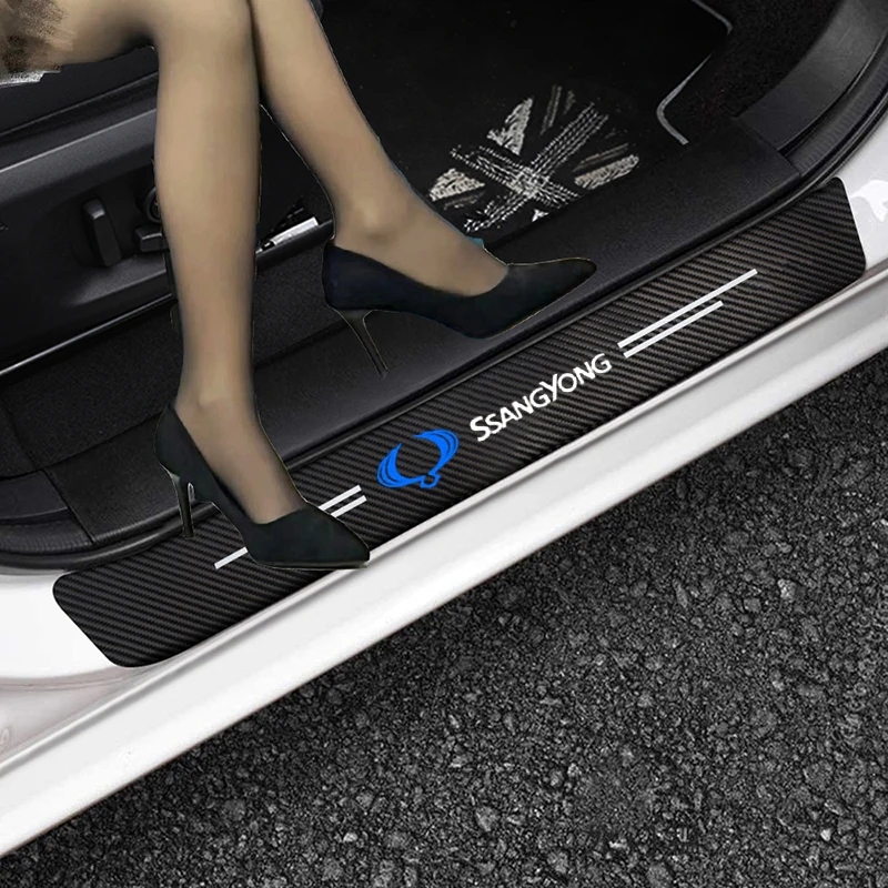 

4pcs Car Carbon Fiber Sticker Auto Door Sill Protector For SsangYong Actyon Kyron Korando Stavic Rexton Sports Musso Rodius XIV2