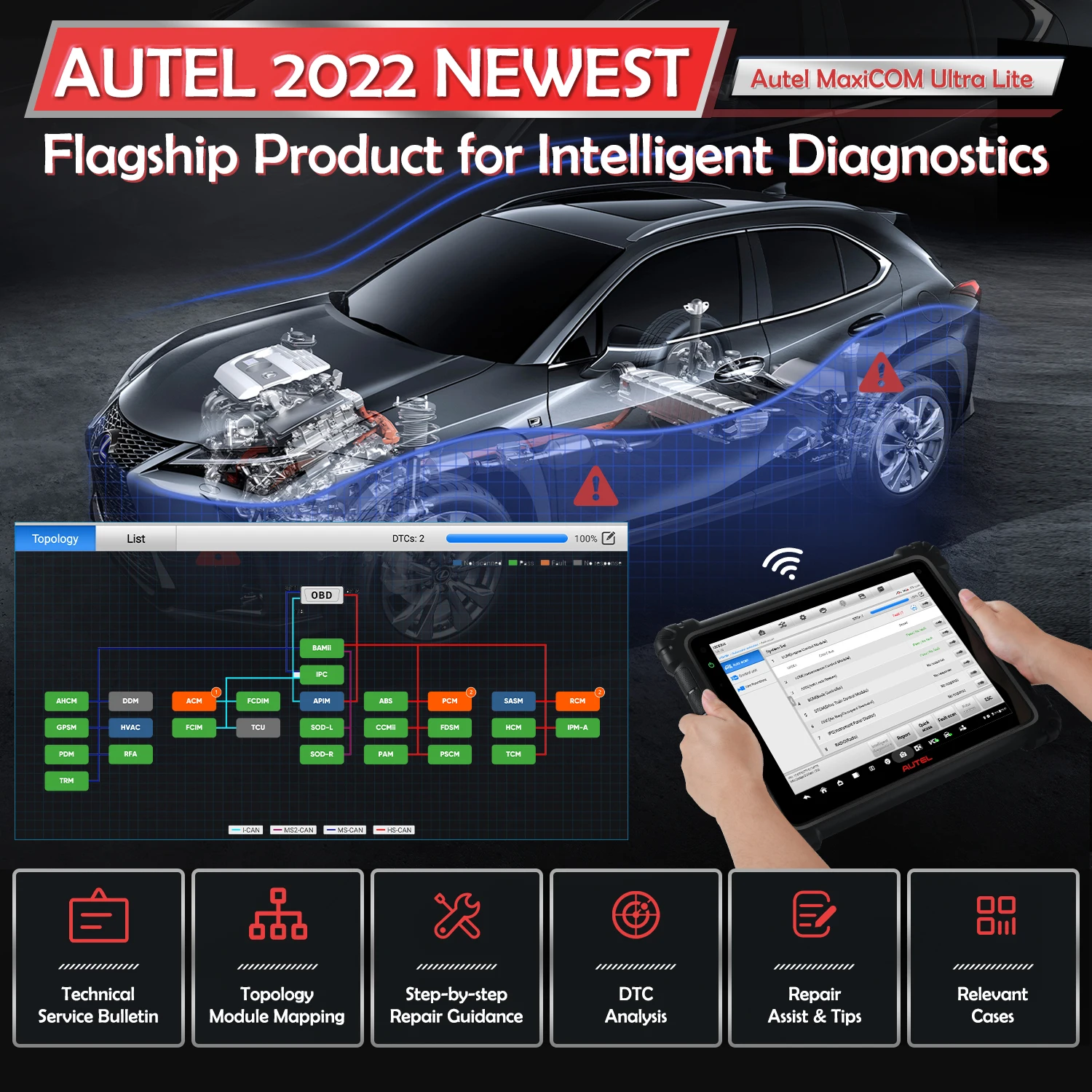 Autel MaxiCOM Ultra Lite автомобильный OBD OBD2 сканер Автомобильные диагностические