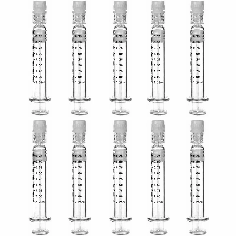 

PPYY-10 Pcs 2.25Ml Borosilicate Glass CBD Oil Luer Lock Prefillable Syringe for Hemp,CBD Oils Distillate,E Juices,Liquids