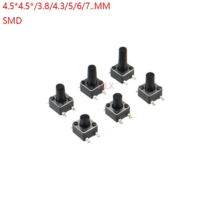

50 шт. SMT 4,5*4,5 4.5X4.5X3.8/4.3/5/6/7/8 мм 4,5x4,5x4,3 мм 4,5x4,5x5 мм 4,5x4,5x6 мм 4-контактный тактовый переключатель smd, микрокнопочный переключатель