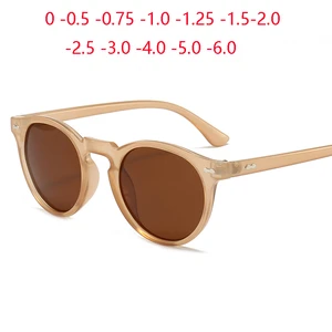 Imported 0 -0.5 -0.75 To -6 Tea Lens Oval Polarized Myopia Sunglasses Men Women Plastic Rivet Frame Minus Deg