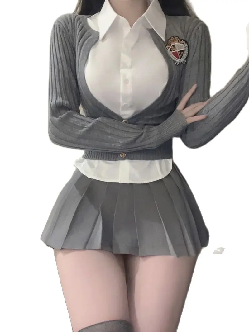 Юбка короткая серая тонкая мини-юбка униформа корейская модная юбка для девочек