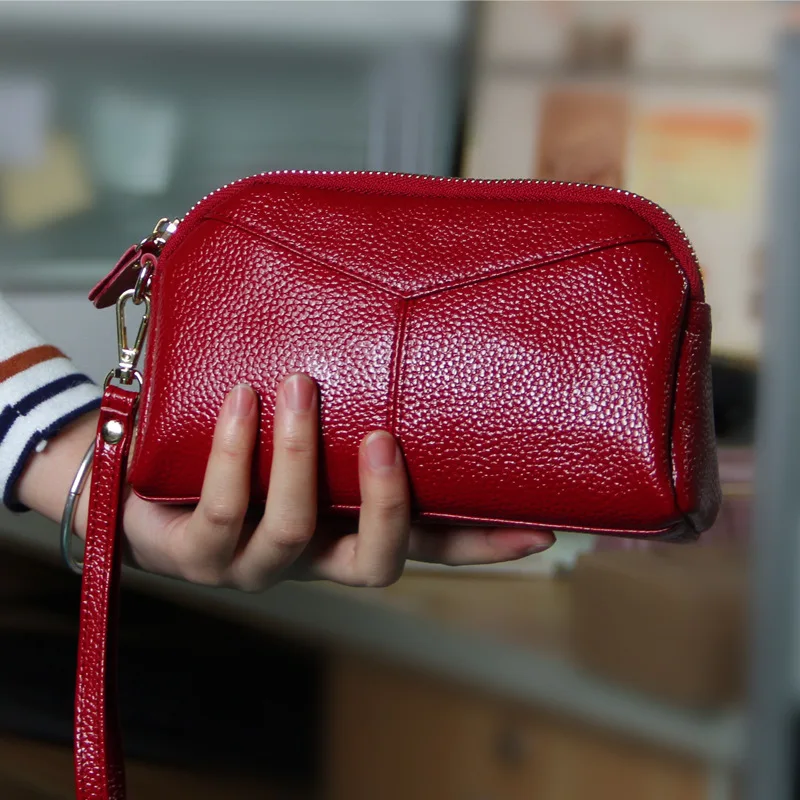 Aliwood New Fashion Simple Cowhide Women's Wallet Genuine Leather Clutch Long Large Capacity Ladies Zipper Coin Purse Phone Bags