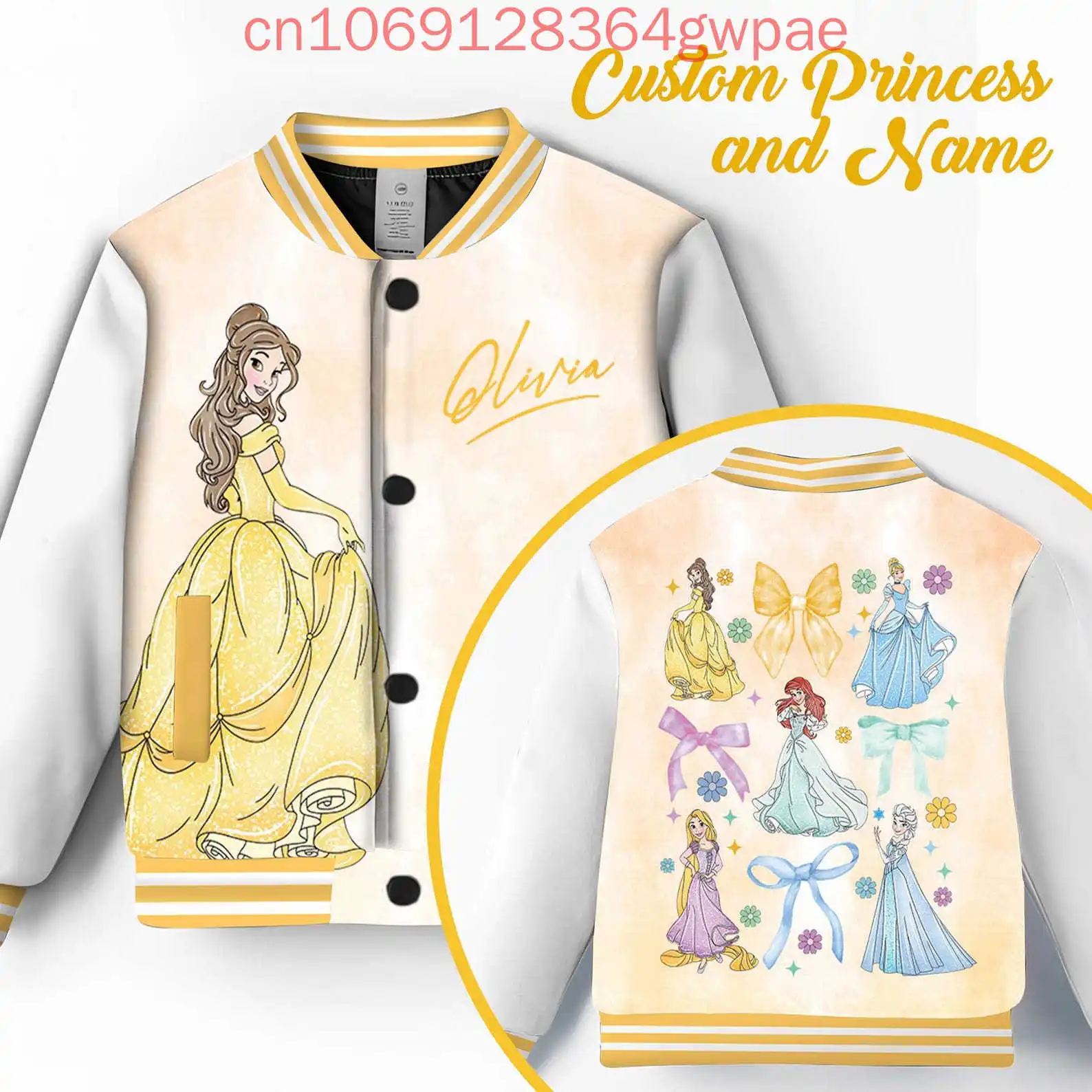 Фото Бейсбольная куртка Disney Princess Belle, мужские и женские куртки в стиле Харадзюку, уличная одежда «Красавица и чудовище», свободные студенческие пальто для мальчиков и девочек №1