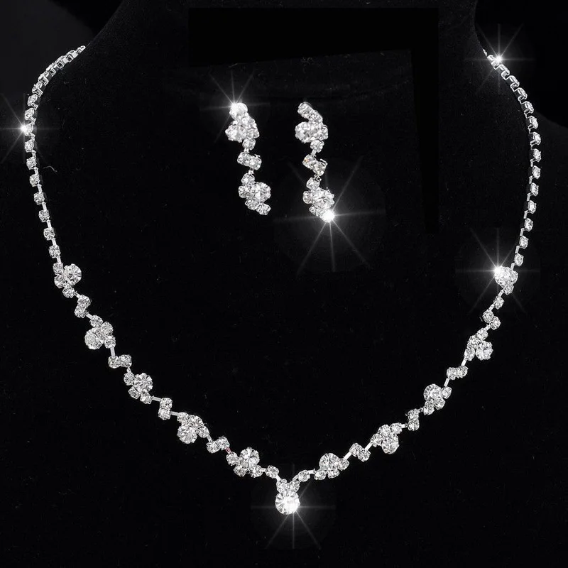 

Fashion Women Necklace Earrings Set Alloy Rhinestone Wedding Bridal Lady Dangle Earring Necklaces Jewellery Accessories