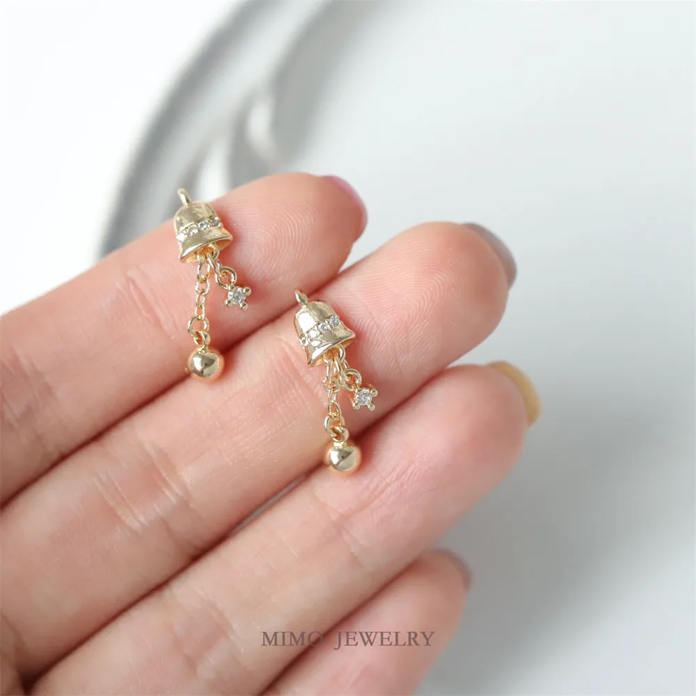 

14K Gold Plated Brass Christmas Zircon Small Bell Tassel Charm Pendants Jewelry Making Supplies Diy Accessorie
