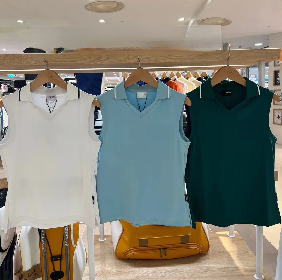

Golf Summer Women's Set Knitted High Elastic T-shirt Sleeveless Casual Polo Vest T-shirt Top Clothes