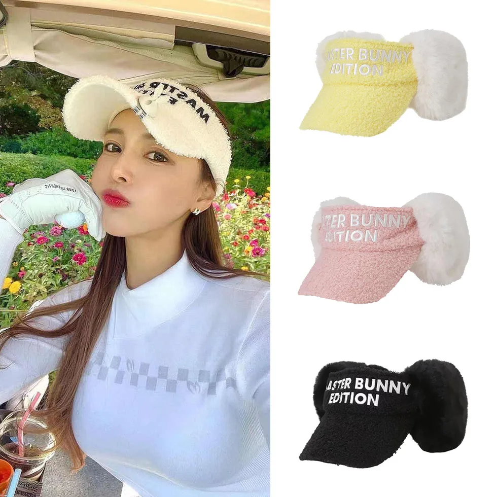 

2022 New Golf Hat Ladies Sport Breathable Sunscreen Furry Hat Autumn Winter Rabbit Velvet Warm Earmuffs Cap