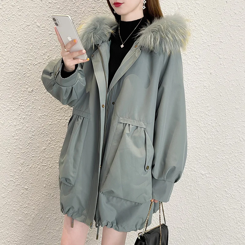 Raccoon Fur Collar Parker 2022 New Detachable Rabbit Fur Liner Hooded Winter Fur Coat