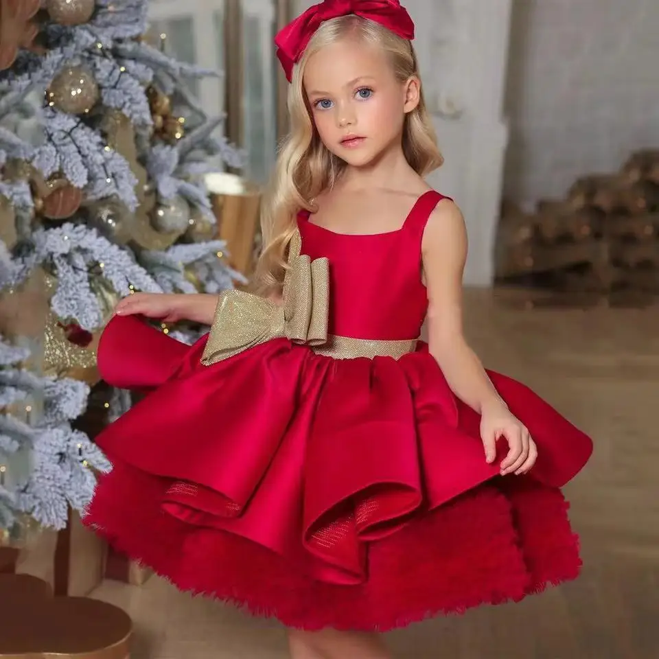 

Красные платья для рождественской вечеринки для девочек, детское платье принцессы на день рождения, платье для девочки с цветами на свадьбу...