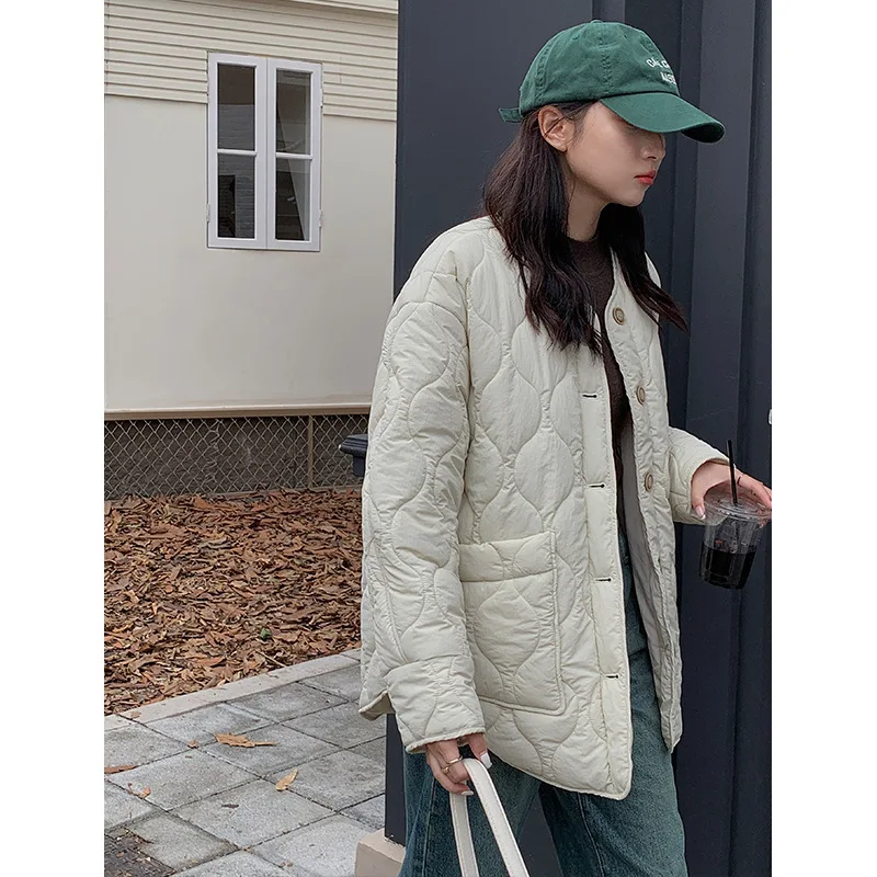 Autumn Winter Cotton Coat Women's New Collared Loose Single Breasted Coat Cotton Modern Seasonal Warm Versatile Baseball Uniform