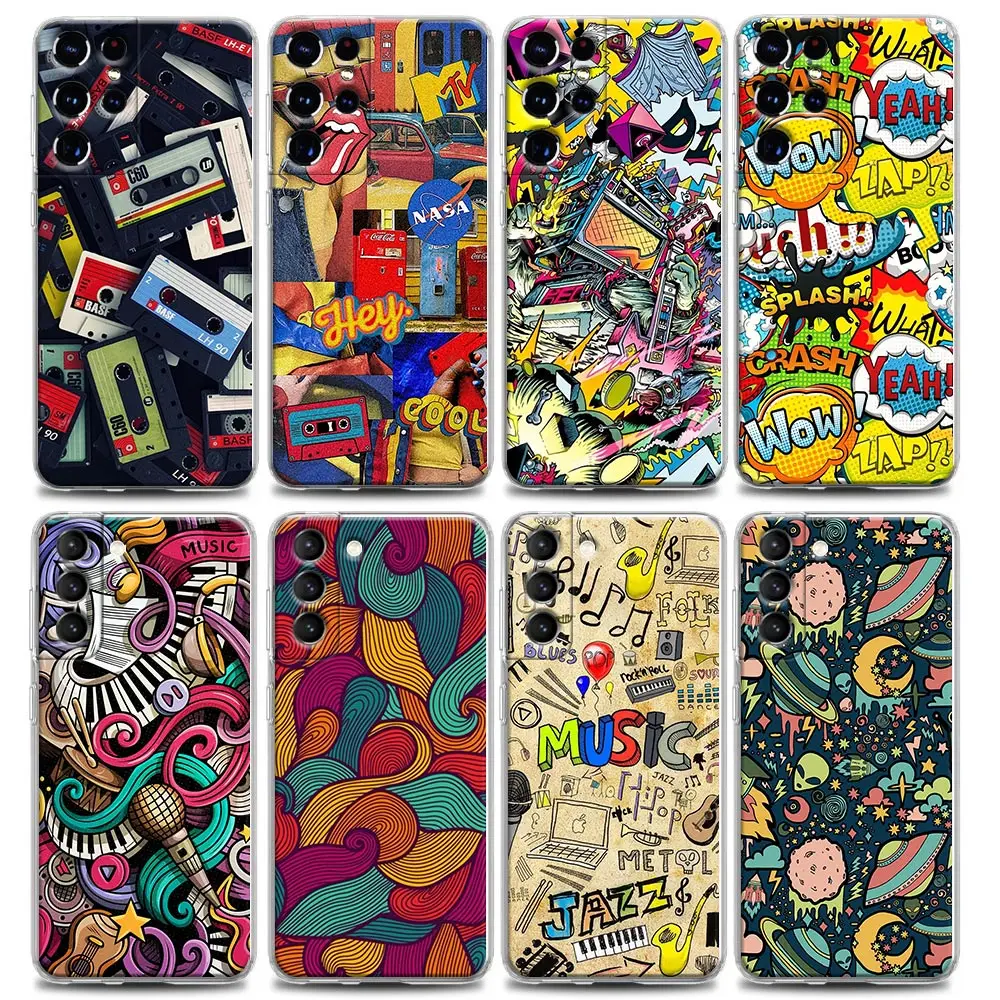 

Clear Phone Case for Samsung S22 S21 S20 S10e S10 S9 Plus Lite Ultra FE 4G 5G Soft Silicone Case Cover Luxury Collage Art