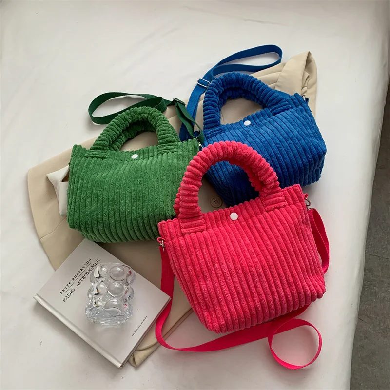 

Fashion Corduroy Women's Bag 2023 Trend New Handbags Niche Versatile Bucket Shoulder Bags Female Nylon Button Crossbody Bags