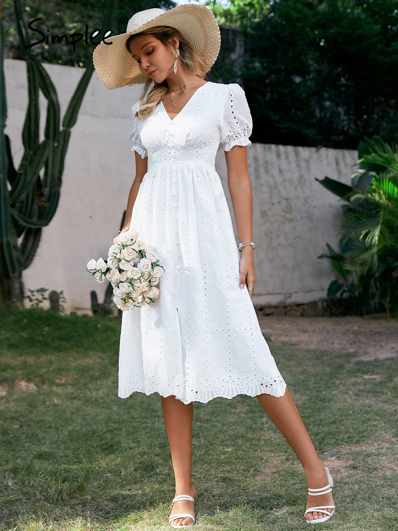 Женское платье-рубашка с коротким рукавом Simplee белое повседневное пляжное платье
