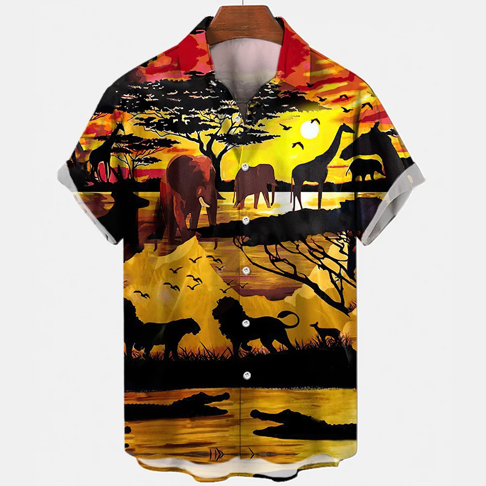 

Hawaiian Vintage Men's Shirts New Leisure Fashion Summer Short Sleeve 3d Print Lion Shirt Loose Street Style Large Size 6xl Tops