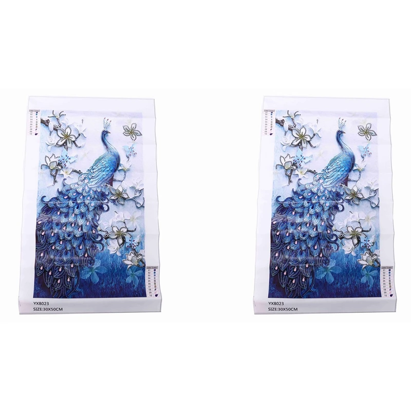 Картина Алмазная вышивка "Павлин" 5D особой формы для домашнего декора, 2 штуки.