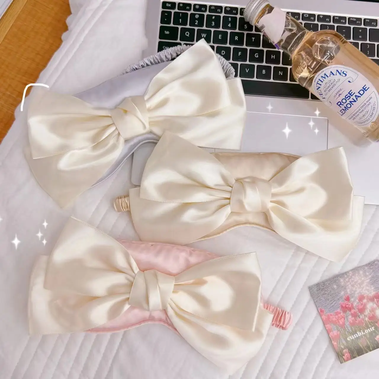 

Silk Eye Mask Bowknot Shading Eye Mask Light Soft Traceless Girl Cute Eye Mask For Lady Sleep