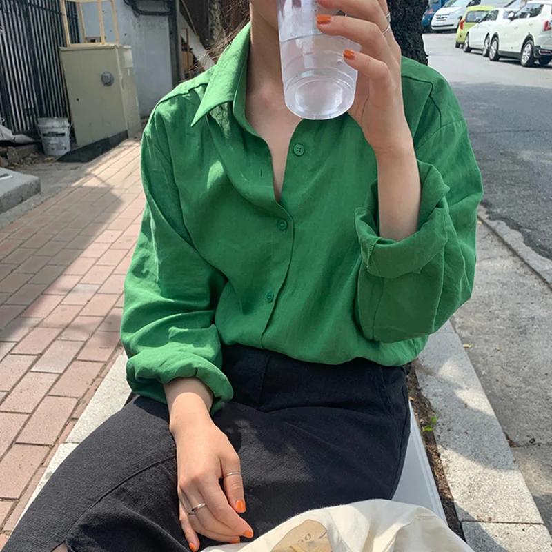 

Office Lady Women Shirts 2022 Spring Summer Cotton and Linen Shirts Tops Oversized Clothes Blouses Button Up Shirts Blusas 18322