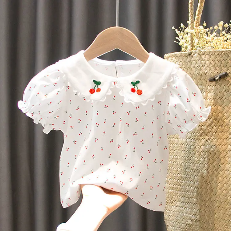 

Girls Short-sleeved T-shirt Summer New Style 1-6 years old Baby Doll Collar Bottoming Shirt Baby Cotton Top